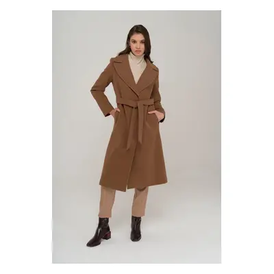 Olcay Snap Closure Half Double Breasted Waist Belted Mid-Length Coat TABA