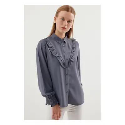 Bigdart Ruffled Long Sleeve Shirt - Gray