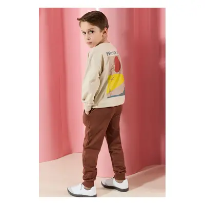 Trendyol Beige Boy Printed Knitted Bottom-Top Set