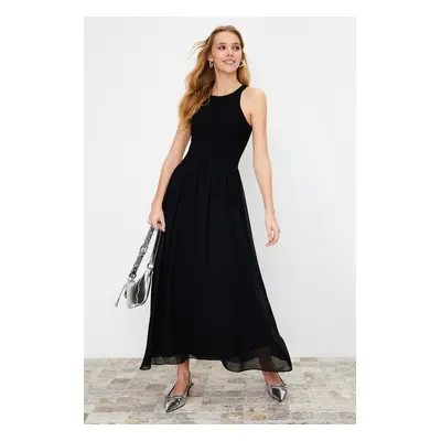 Trendyol Black Maxi Halter Collar Lined Knitted Woven Mixed Dress