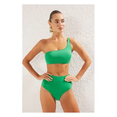 Trendyol Green Plain One Shoulder High Waist Regular Bikini Set