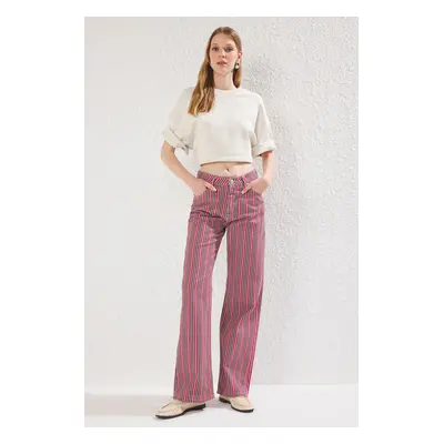 Trendyol Multicolored Stripes Normal Waist Wide Leg Jeans