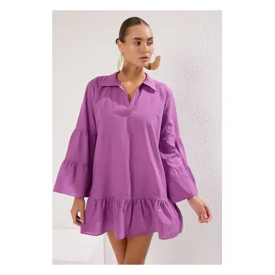 Trendyol Purple Mini Woven Flounce Beach Dress