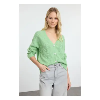 Trendyol Mint Wide Pattern Glittery Knitted Cardigan