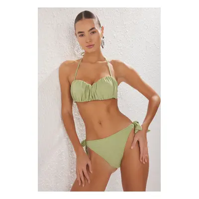 Trendyol Green Balconette Draped Glittery Bikini Set