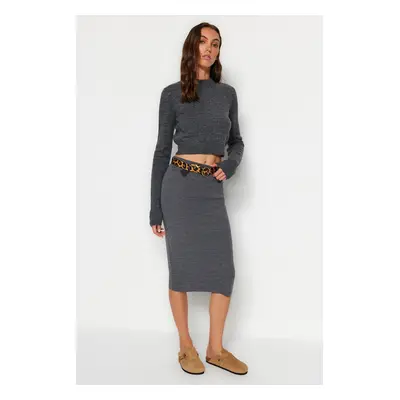 Trendyol Anthracite Midi Pencil Knitwear Skirt