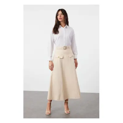 Trendyol Beige Gabardine Pocket Detailed Woven Skirt