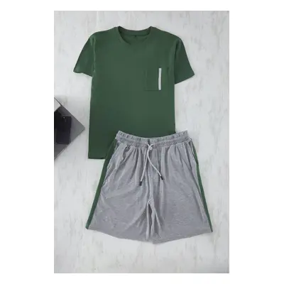 Trendyol Green Regular Fit Paneled Knitted Shorts Pajama Set