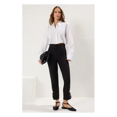 Trendyol Black Cigarette Legs Bow Detail Woven Trousers