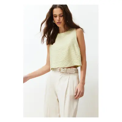 Trendyol Light Khaki Sleeveless Crop Woven Linen Look Blouse