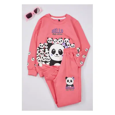 Trendyol Girl Fuchsia Panda Patterned Pajama Set Knitted Bottom-Top Set