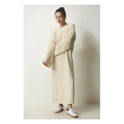 Happiness İstanbul Women's Cream Knitted Detailed Thick Oversize Knitwear Dress