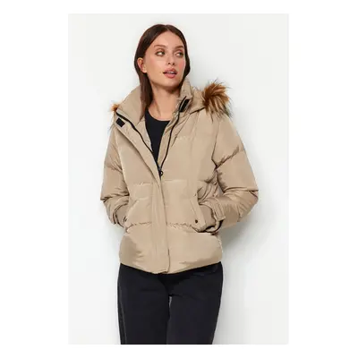 Trendyol Beige Oversize Für Coat s kapucí, vodoodpudivý nafukovací kabát