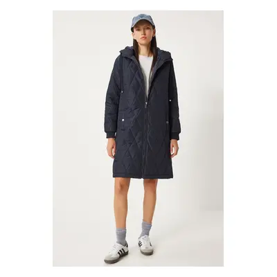 Happiness İstanbul Women's Navy Blue Hooded Quilted Coat