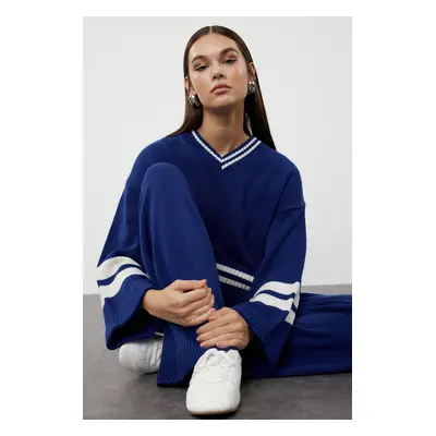 Trendyol Indigo Color Block Striped Knitwear Top-bottom Skirt Sweater Suit