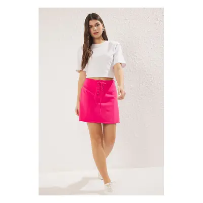 Trendyol Pink Front Lace-up Detailed Mini Size Weaving Skirt