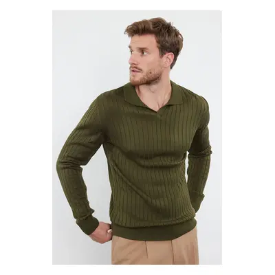 Trendyol Khaki Slim Slim Fit Polo Collar Plain Knitwear Sweater