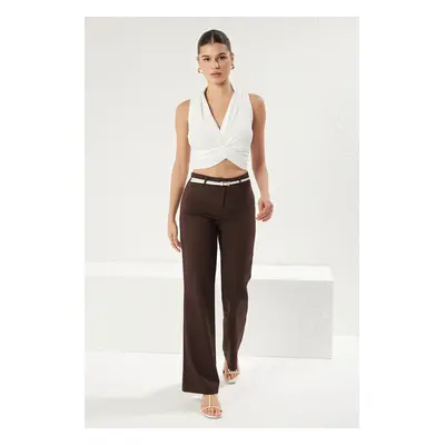 Trendyol Dark Brown Low Waist Light Flare Woven Trousers