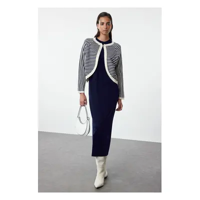 Trendyol Navy Blue Striped Knitwear Cardigan Dress Set