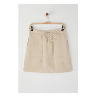 Trendyol Beige 100% Linen Pocket Detailed Mini Skirt