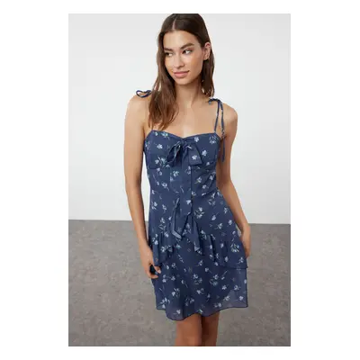 Trendyol Navy Blue Floral A-line Chiffon Lined Mini Woven Dress