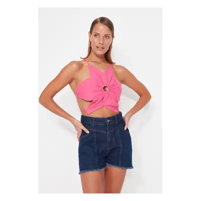 Trendyol Pink Crop Woven Beach Blouse