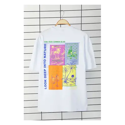 Trendyol White Oversize/Wide Cut Back Printed 100% Cotton T-shirt