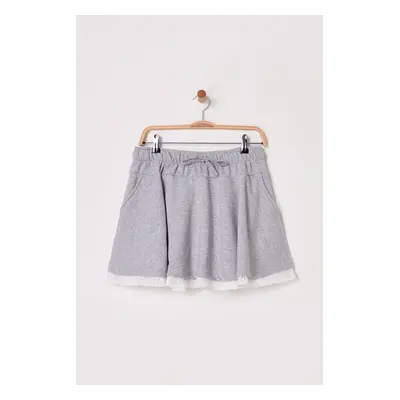 Trendyol Gray Melange Lace Detailed Ruffle Mini Skirt