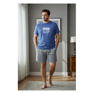 Trendyol Blue Regular Fit Knitted Shorts Plus Size Pajama Set