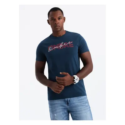 Ombre Men's cotton t-shirt with double printed logo - navy blue