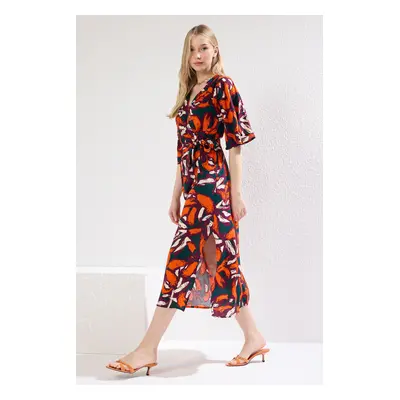 Trendyol Multicolored Belted Floral Patterned A-Line Double Breasted Midi Woven Dress