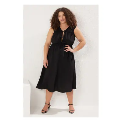 Trendyol Curve Black Summer Sleeveless Midi Woven Plus Size Dress