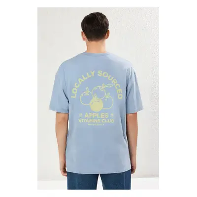 Trendyol Blue Oversize/Wide Cut Fruit Printed 100% Cotton T-Shirt