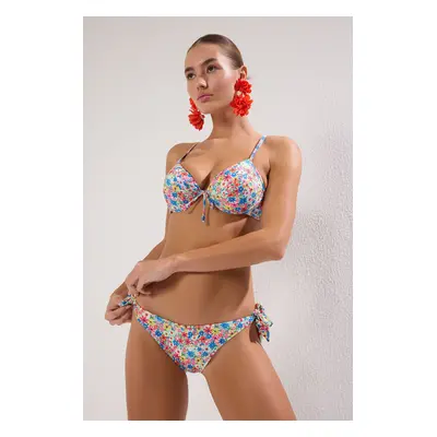 Trendyol Multicolored Floral Patterned Tie Brazilian Bikini Bottom