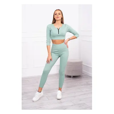 Žebrovaný crop top set tmavě mátový