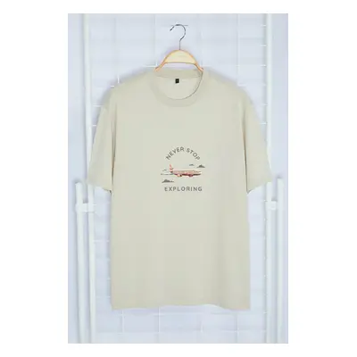 Trendyol Stone Men's Oversize/Wide Cut More Sustainable Text Embroidery 100% Organic Cotton T-sh