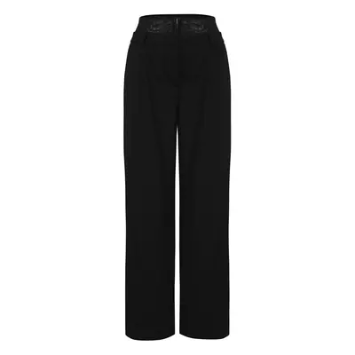 Trendyol Limited Edition Black Tulle Corset Detail Polyviscon Woven Trousers