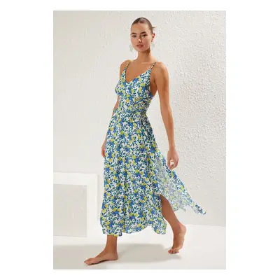 Trendyol White-Multicolored Floral Relaxed Maxi Woven 100% Viscose Dress