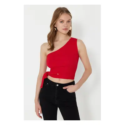 Trendyol Red One-Shoulder Fitted Blouse with Tie Detail