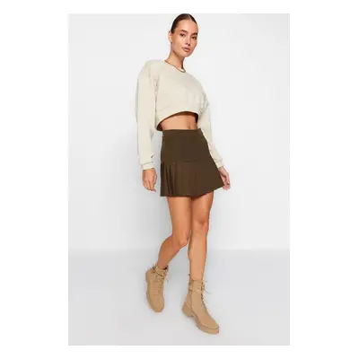 Trendyol Khaki Pleated Detailed Mini Length Woven Skirt