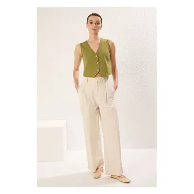 Trendyol Khaki Regular Cotton Crop Linen Woven Vest