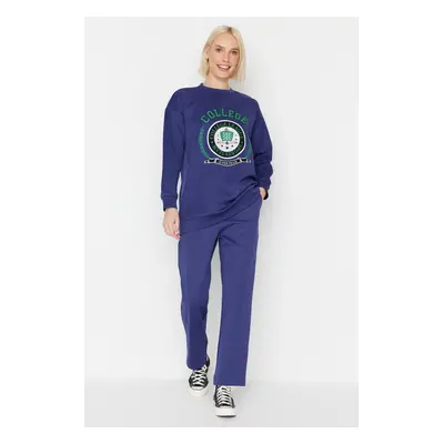 Trendyol Navy Blue Printed Scuba Knitted Tracksuit Set