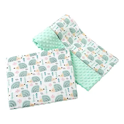 Medi Partners Quilt + pillow 35x30 cotton + minky – Mint hedgehogs + minty minky