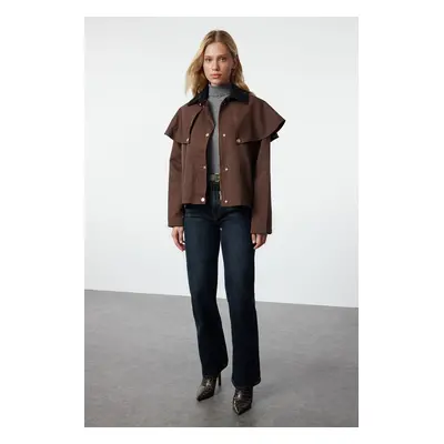 Trendyol Brown Shoulder and Collar Detailed Oversize Slim Jacket Coat