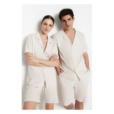 Trendyol Dark Stone Unisex Regular Fit Wide Neck Short Pajamas Set