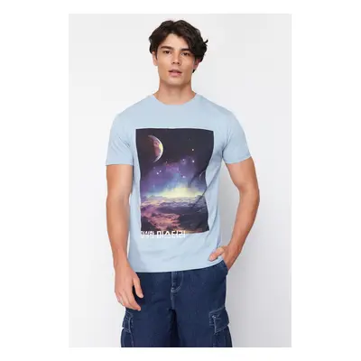 Trendyol Blue Galaxy Printed Regular/Normal Cut Tight Fabric T-shirt