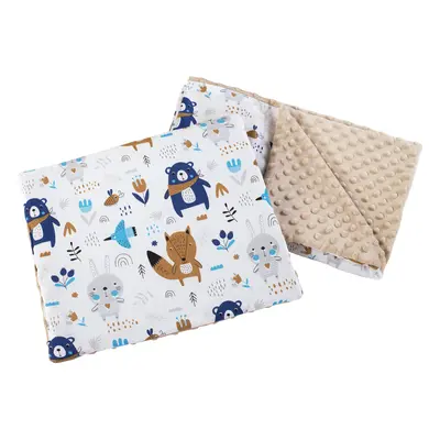 Medi Partners Quilt 55x75 + pillow 35x30 cotton + minky – Animals in the forest + beige minky