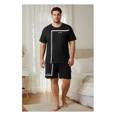 Trendyol Black Regular Fit Printed Knit Plus Size Pajama Set