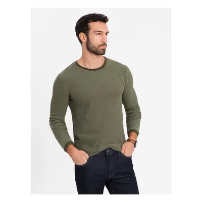 Ombre Men's knitted sweater with structured dots - olive