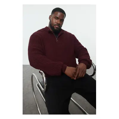 Trendyol Claret Red Regular Half Turtleneck Plain Knitwear Plus Size Sweater